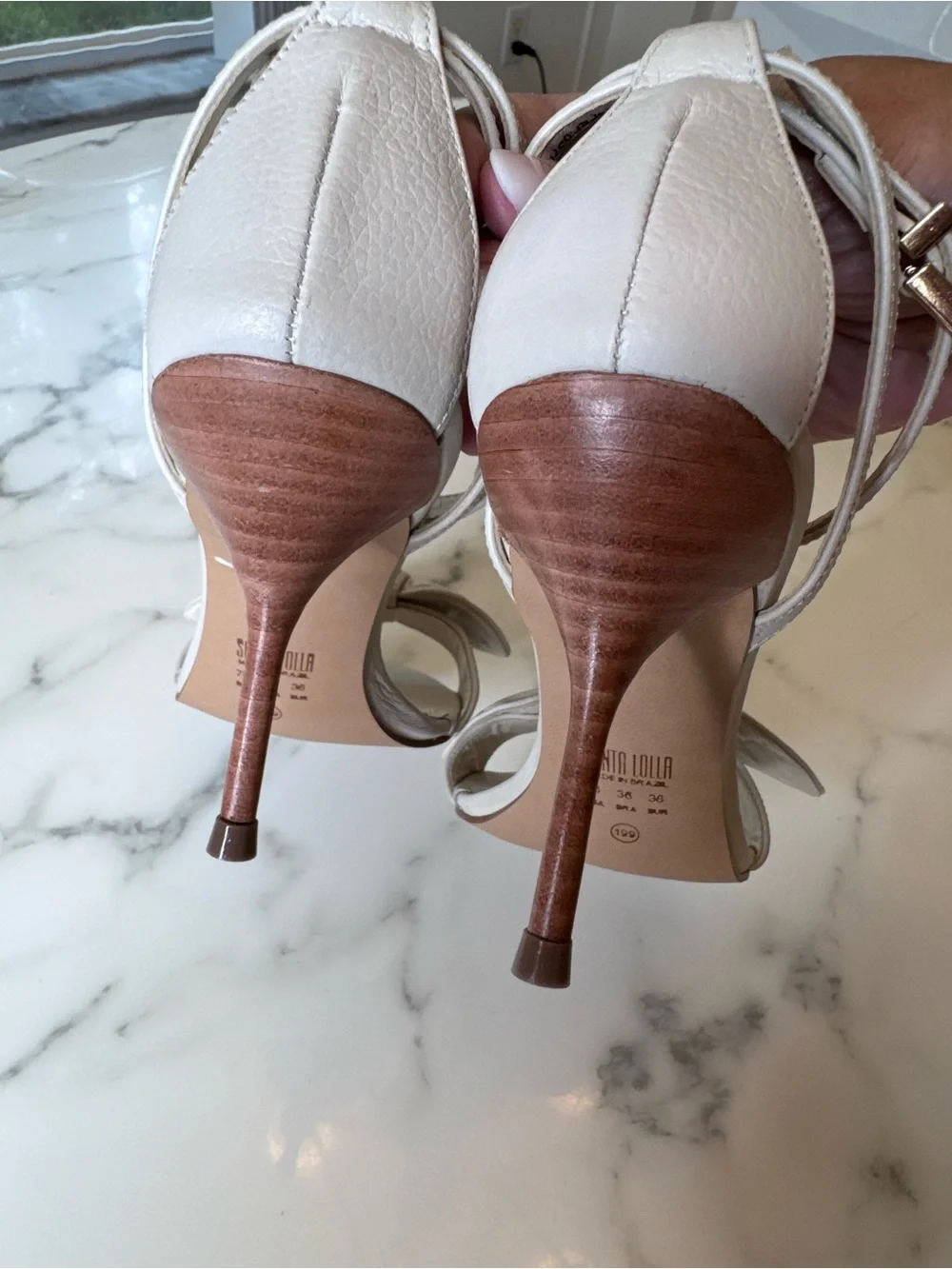 Knot-Bow Ankle-Strap Heels in Cream